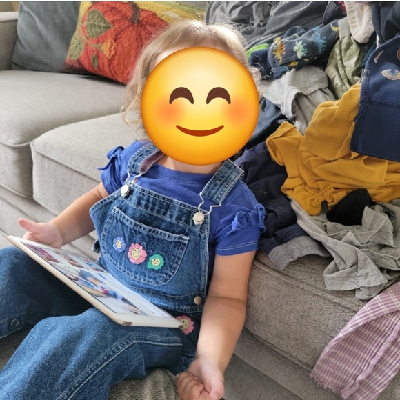 Newton Trading Co. 90s Boho Floral Smiley Face Embroidered Denim Overalls, 4T - Picture 4 of 10